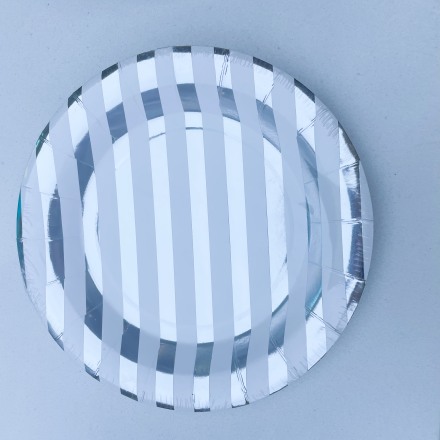 Silver Stripes Paper Plate(7 Inches)(10 Count)