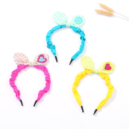 Fluorescent Smiling Checks Bunny Ear Hair Band