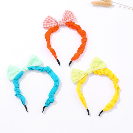 Simple Fluorescent Checks Bow Hair Band