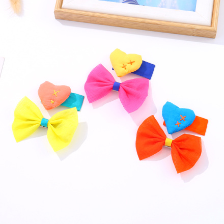 Fluorescent Loving Heart Bow Hair Clip Set