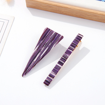 Retro Deep Purple Thin Stripes Triangle and Straight Bar Hair Clips