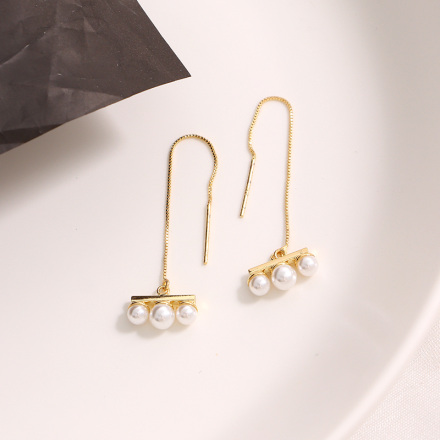 Simple Straight Bar Artificial Pearl Thread Earrings