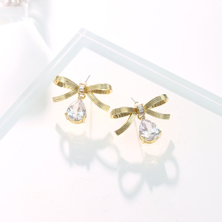 Simple Bow Zircon Earrings