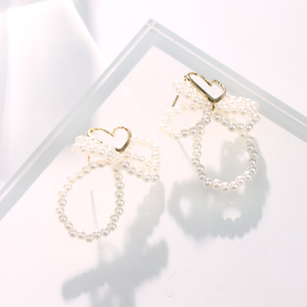 Stylish Loving Heart Artificial Pearl Bow Earrings