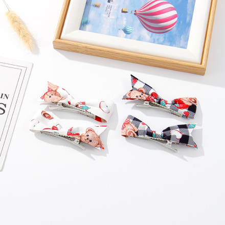 Cute Bear Checks Bow Hair Clip Set