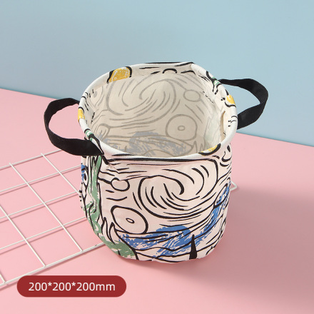 Famous Painting Series Starry Sky Cylinder Fabric Storage Container(White)