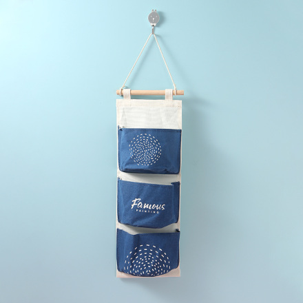 Famous Painting Series Sunflower Hanging Storage Bag with 3 Pockets(Deep Blue)