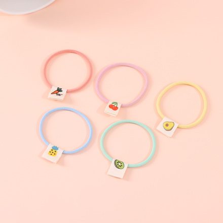 Simple Fabric Label Nylon Hair Tie 5 Pieces