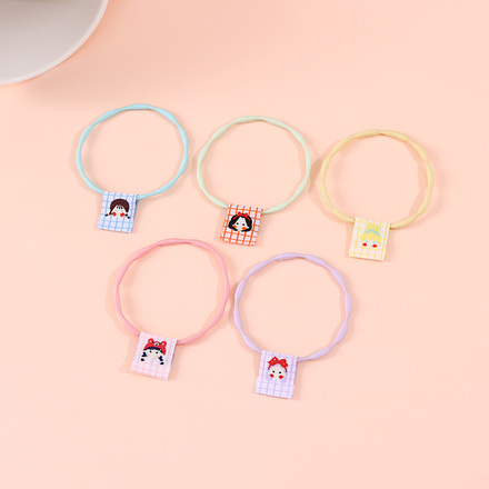 Simple Fabric Label Dotted Hair Tie 5 Pieces