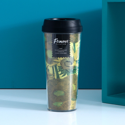 Famous Painting Series Double Layers Anti-scald Plastic Coffee Cup 520ml/17.5fl.oz.(Sunflower)