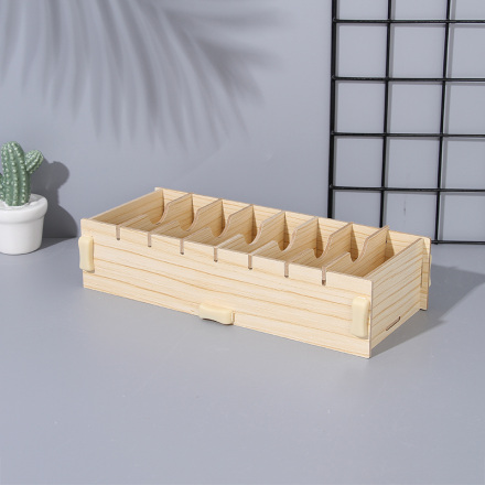 Wooden Business Card Organizer with Adjustable Dividers (Wood Color)