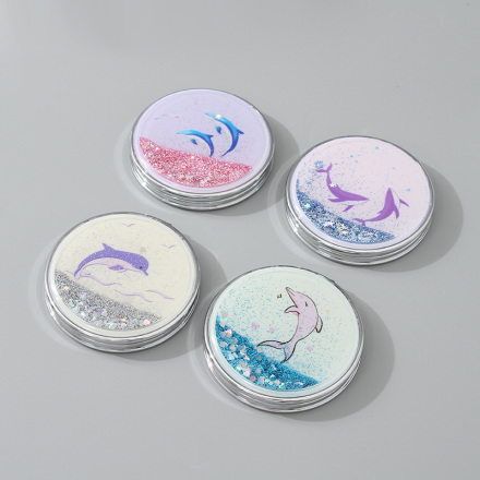 Portable Round Makeup Mirror (Glitters Series - Dolphin)