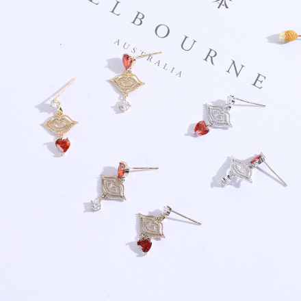 Sweet Kiss Dangle Ear Studs With Silver Pin