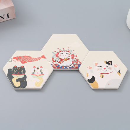 Diatomite Fortune Cat Hexagon Drink Coaster