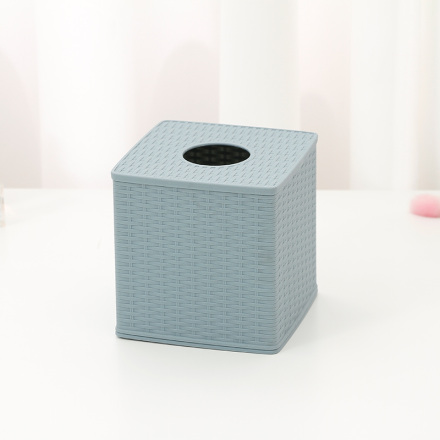 Plastic Rattan Square Tissue Box (Blue-Gray)