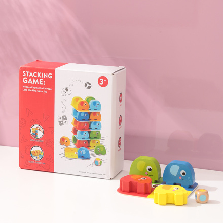 Wooden Elephant with Paper Card Stacking Game Toy (TKF070A) (Ages 3+)