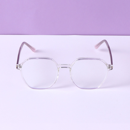 Light-Weight Square Round Frame Blue Light Blocking Glasses (Transparent Pink)