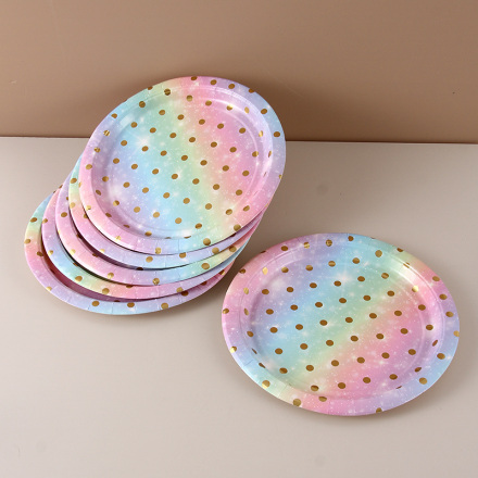 Brilliant Rainbow Dots Circular Paper Plate(6 Count)