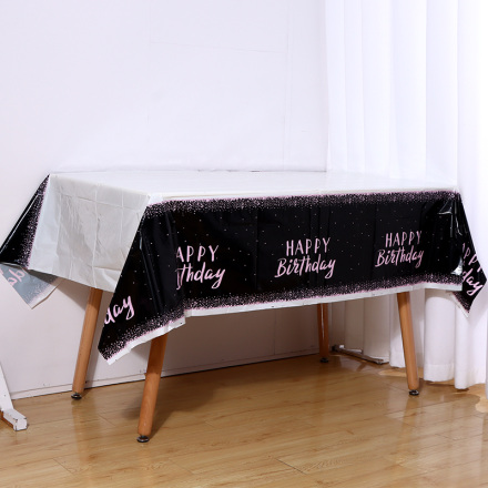 Pink Gold Happy Birthday Tablecloth