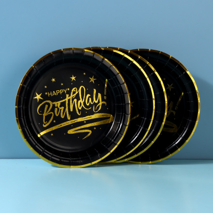 Black Gold Birthday Circular Paper Plate - Small (6 PCS)