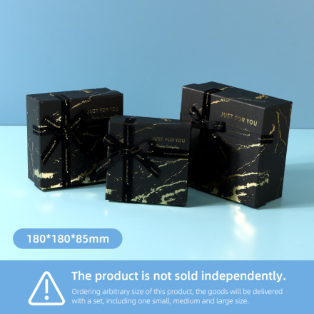 Golden Marble Pattern Black Square Gift Box (L)