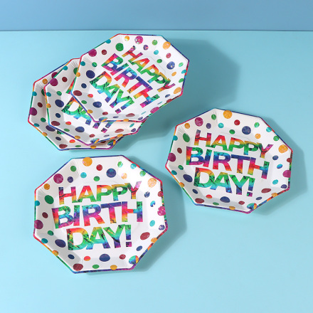 Colorful Birthday Letters Octangle Paper Plate(6 Count)