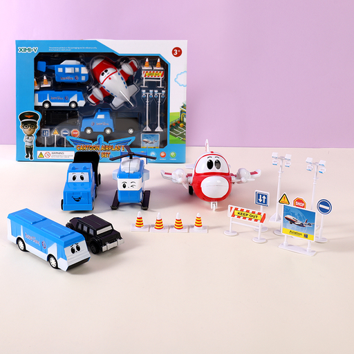Cartoon Airplane Helicopter Combination Cars Toy Set