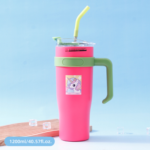 1200ml/40.57fl.oz. Starlight Family Large Capacity Basic Vacuum Flask with Straw (Rose Red)
