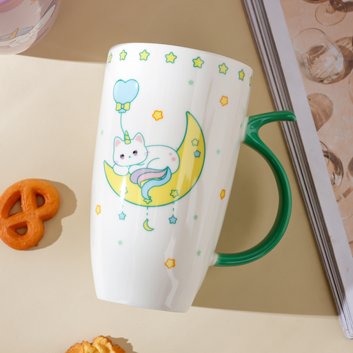 600ml20.2fl.oz. Starlight Family Creative Ceramic Cup (Green)