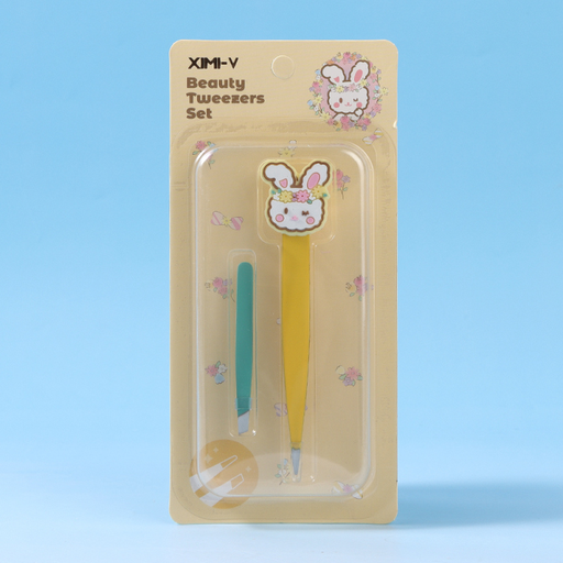 Garden Bunny Beauty Tweezers Set - Large Sharp Tip + Small Slant Tip (Yellow)
