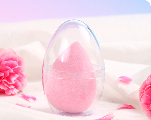 Water Drop Shape Beauty Blender with Clear Egg Case (Pink)