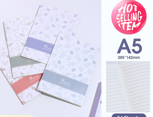 Fresh Leaves Lined Thread-Bound Notebook A5