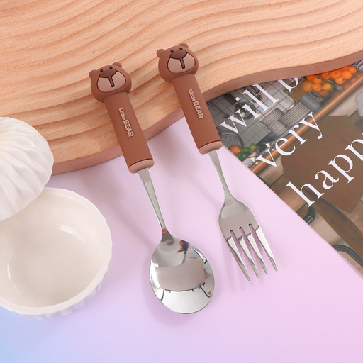 Alphabet Bear Fork & Spoon (Brown)