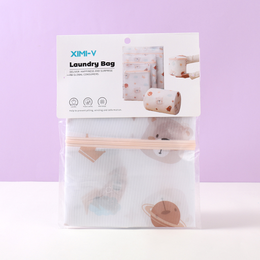 Starry Sky and Bear Series Laundry Bag (L) (White)