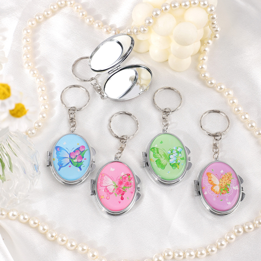 Funny Kitty Oval Portable Mirror Keychain