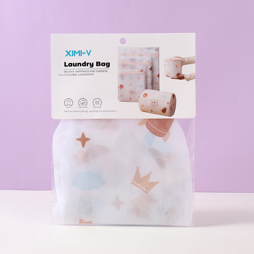 Starry Sky and Bear Series Cylinder-Shaped Laundry Bag (White)