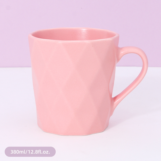 380ml12.8fl.oz. Solid Color Diamond Pattern Basic Ceramic Cup (Pink)