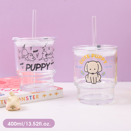 400ml/13.52fl.oz. Cool Puppy Straw Glass