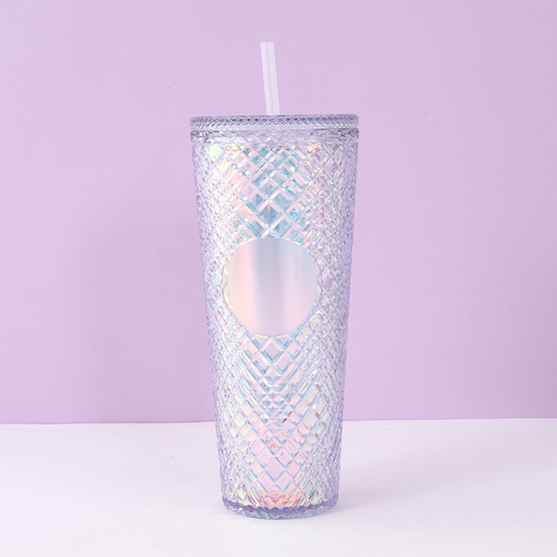 720ml24.3fl.oz. Large Embossed Straw Basic Plastic Cup (White)