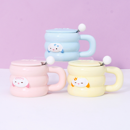 Cute Pet Circle Shaped Ceramic Cup with Lid