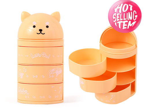 Cartoon Three-Layer Rotating Desktop Plastic Storage Box (Yellow)