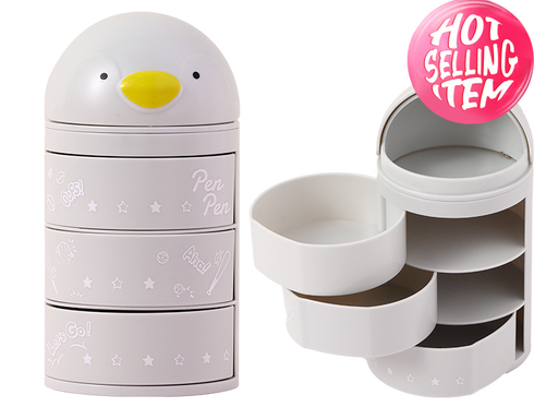 Cartoon Three-Layer Rotating Desktop Plastic Storage Box (Gray)
