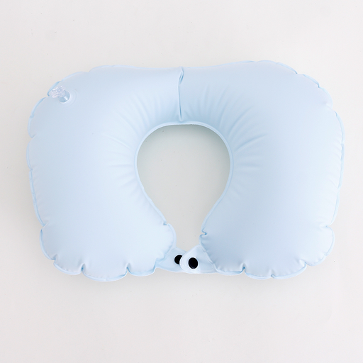 وسادة بلون سادة قابلة للنفخ على شكل حرف U (أزرق)