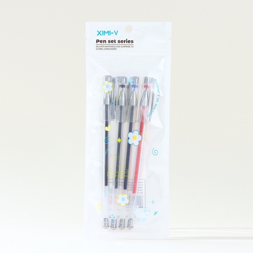 قلم جل أسطواني شفاف 4 قطع (ألوان متنوعة 0.5 ملم)