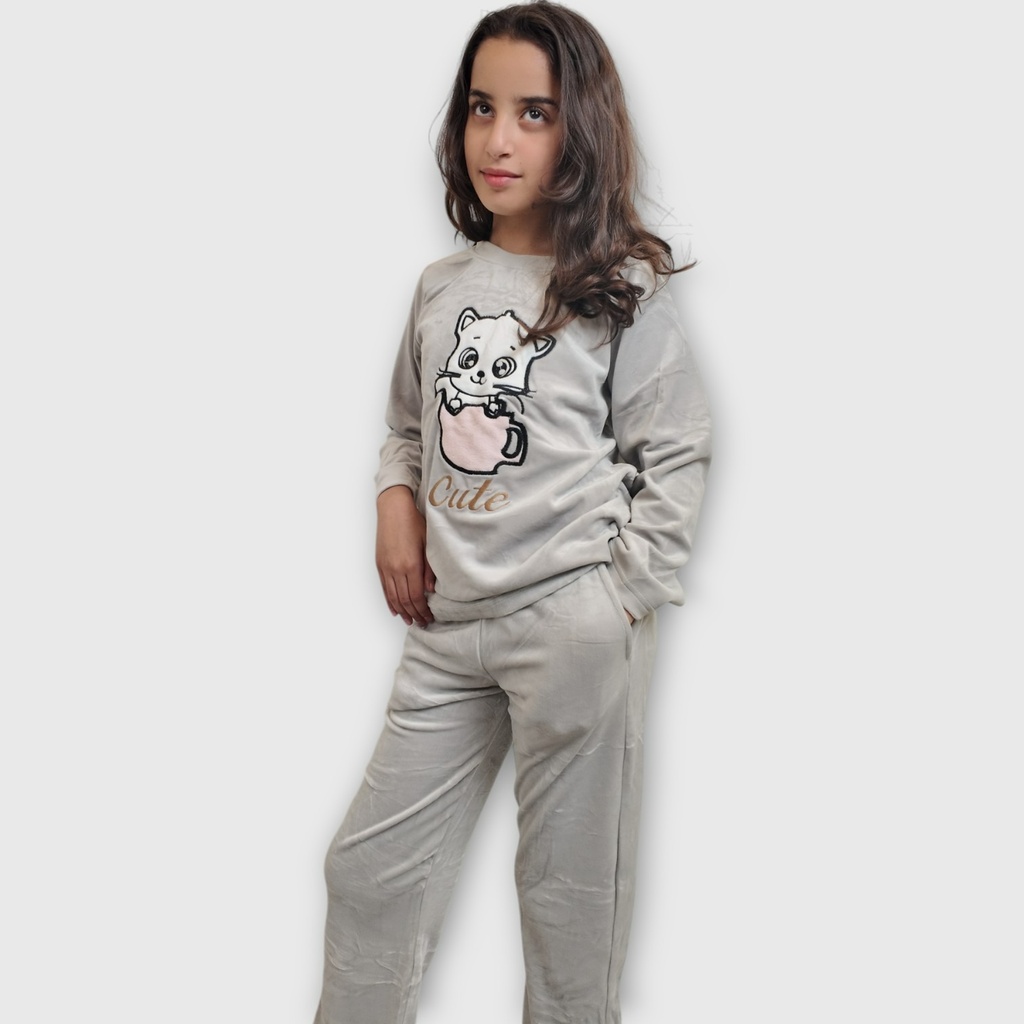 Girls' Velvet Pajamas - Cute Cat
